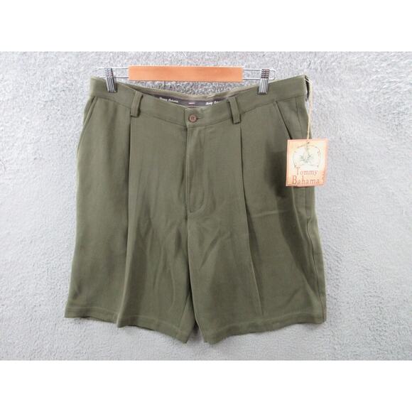 NWT Vintage TOMMY BAHAMA Silk Shorts Mens Sz 36 Olive Pleated w/Pockets